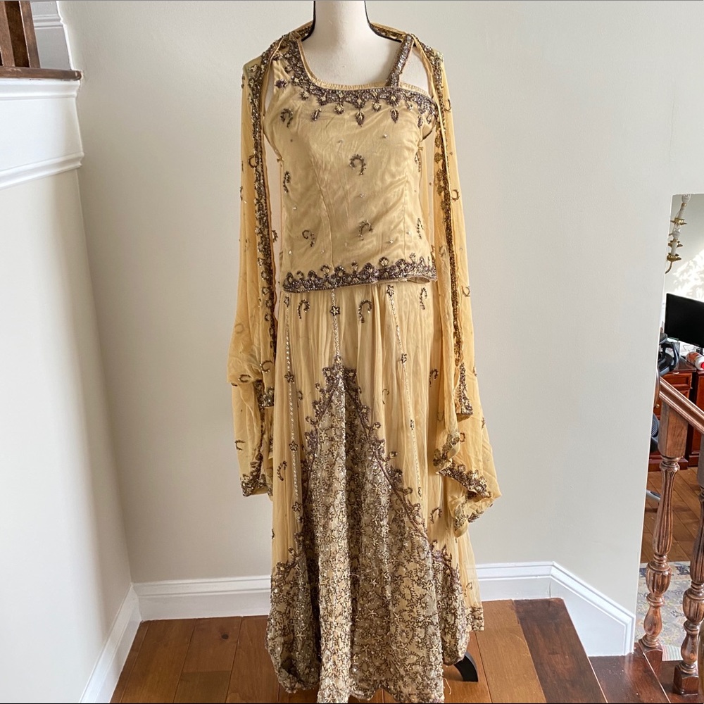Beige Vintage Indian Lehenga